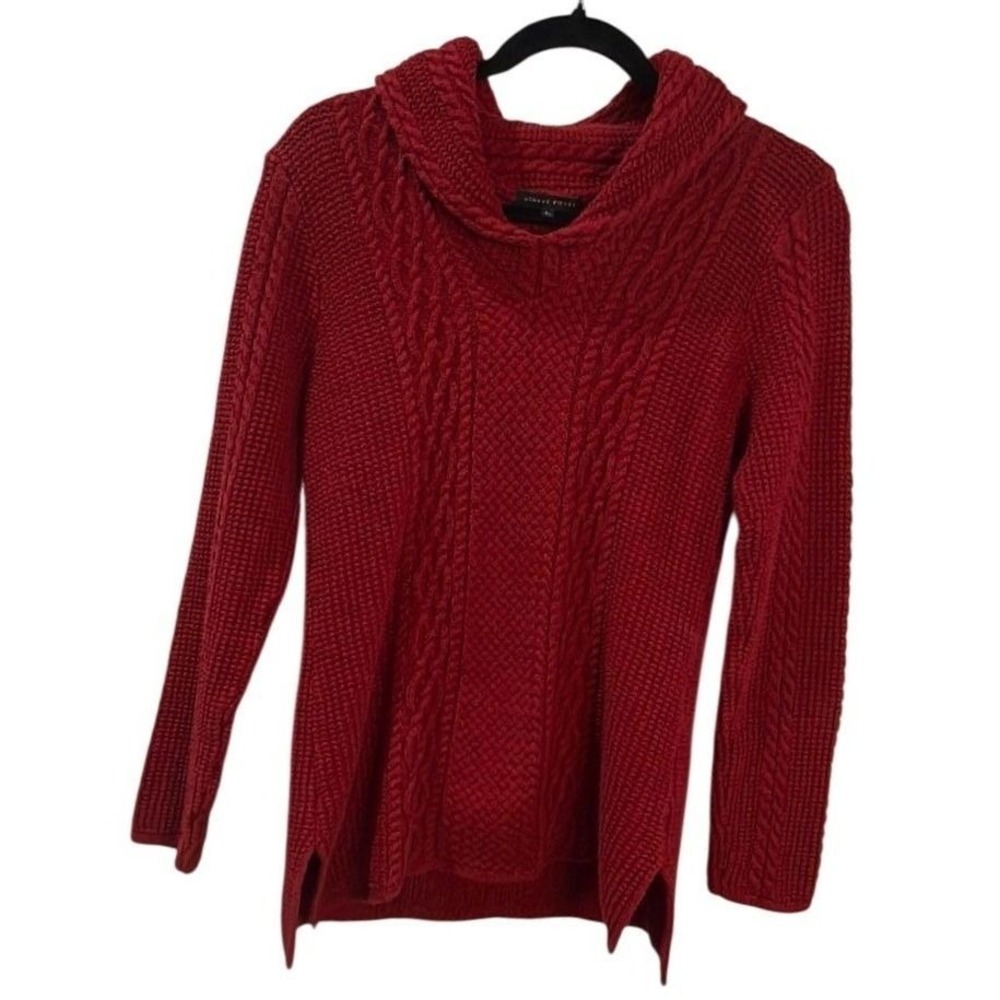 Jeanne Pierre Red Cable Knit Cowl Neck‎ Sweater Women's Medium 100% Cotton